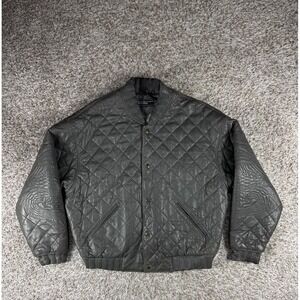 Vintage Marc Buchanan Gray Leather Jacket Quilted Bomber Snap Button Size 48